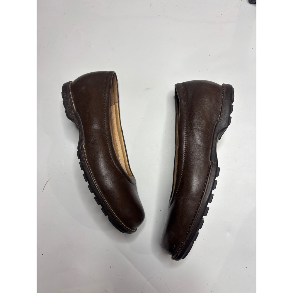Lands End Womens Brown Leather Lug Sole Ballet Flats Shoes Size 8.5 B Granola